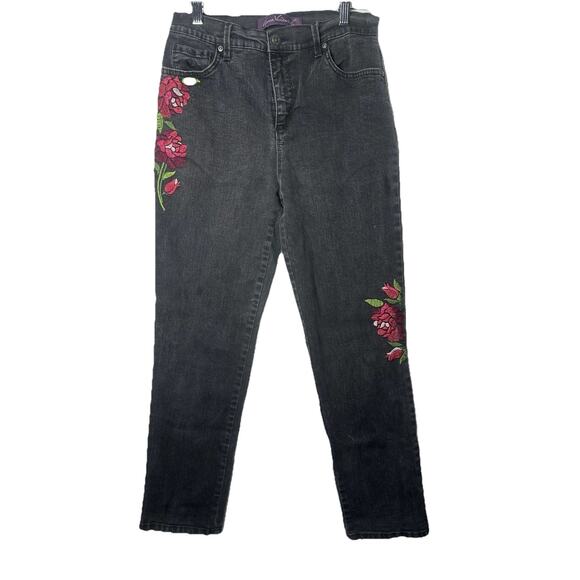 Gloria Vanderbilt Denim - Gloria Vanderbilt Amanda Jeans Womens Sz 8 Embroidered Floral Dark Cottagecore